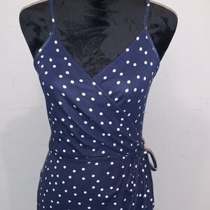 Navy Polka Dot Midi casual Dress